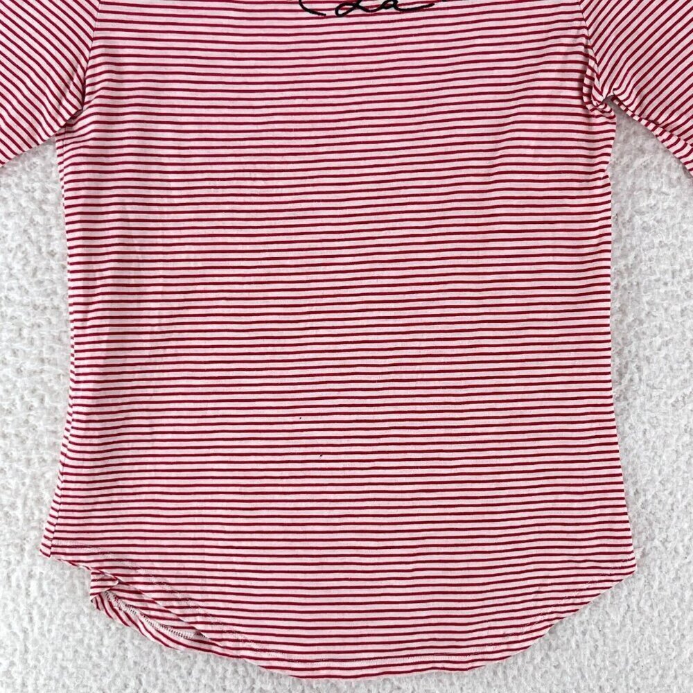 LOFT Vintage Soft Red Striped Shirt Womens Embroidered Short Sleeve Size Small - Picture 4 of 14